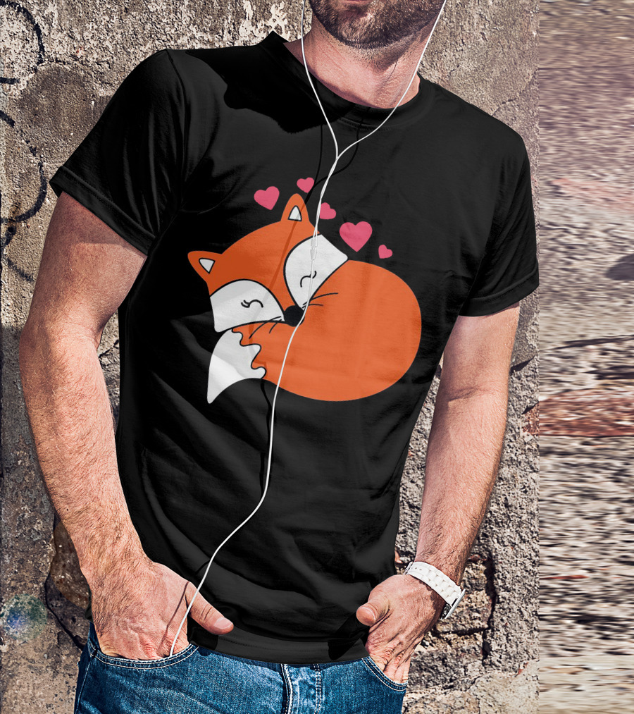 Funny Sleeping Fox With Hearts T-Shirt
