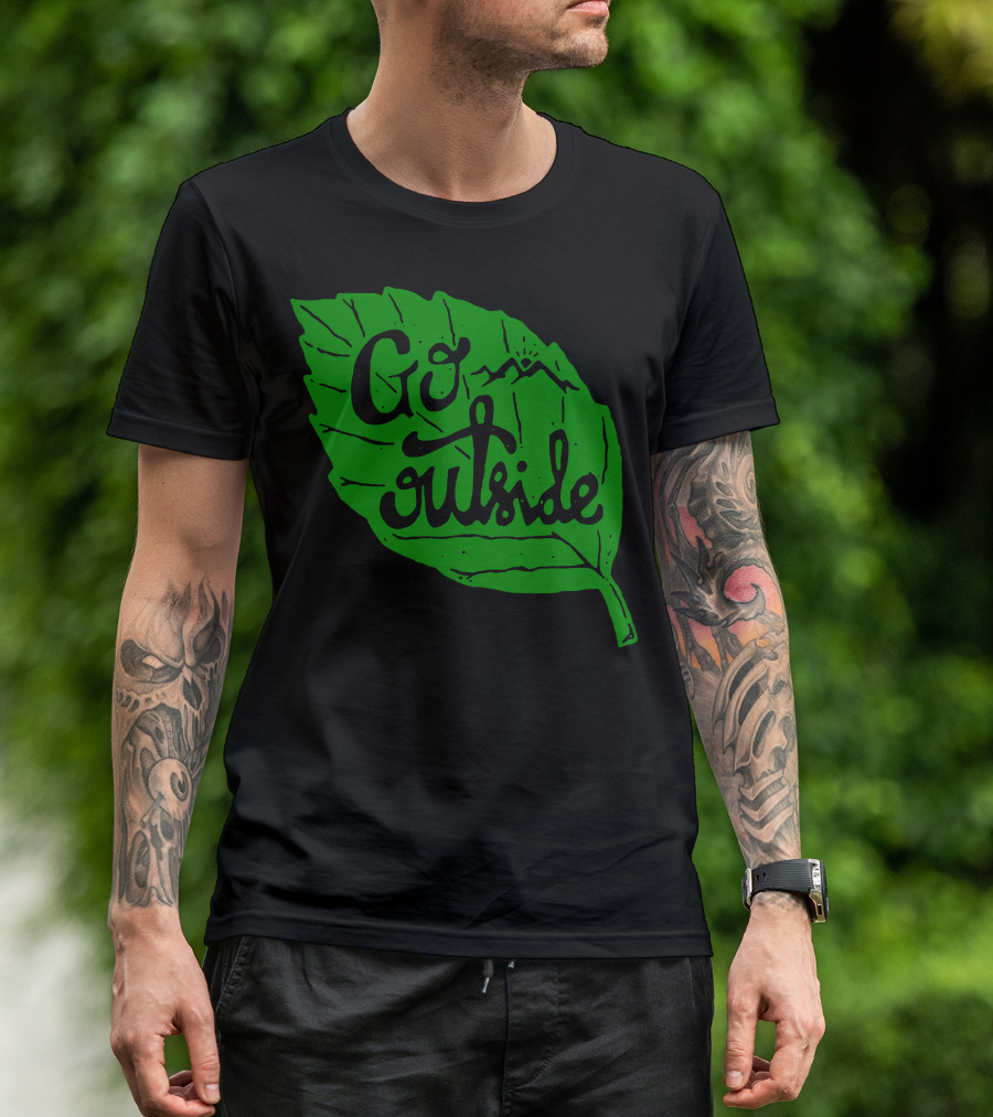 Go Outside Leaf With Mountains And Sunrise T-Shirt