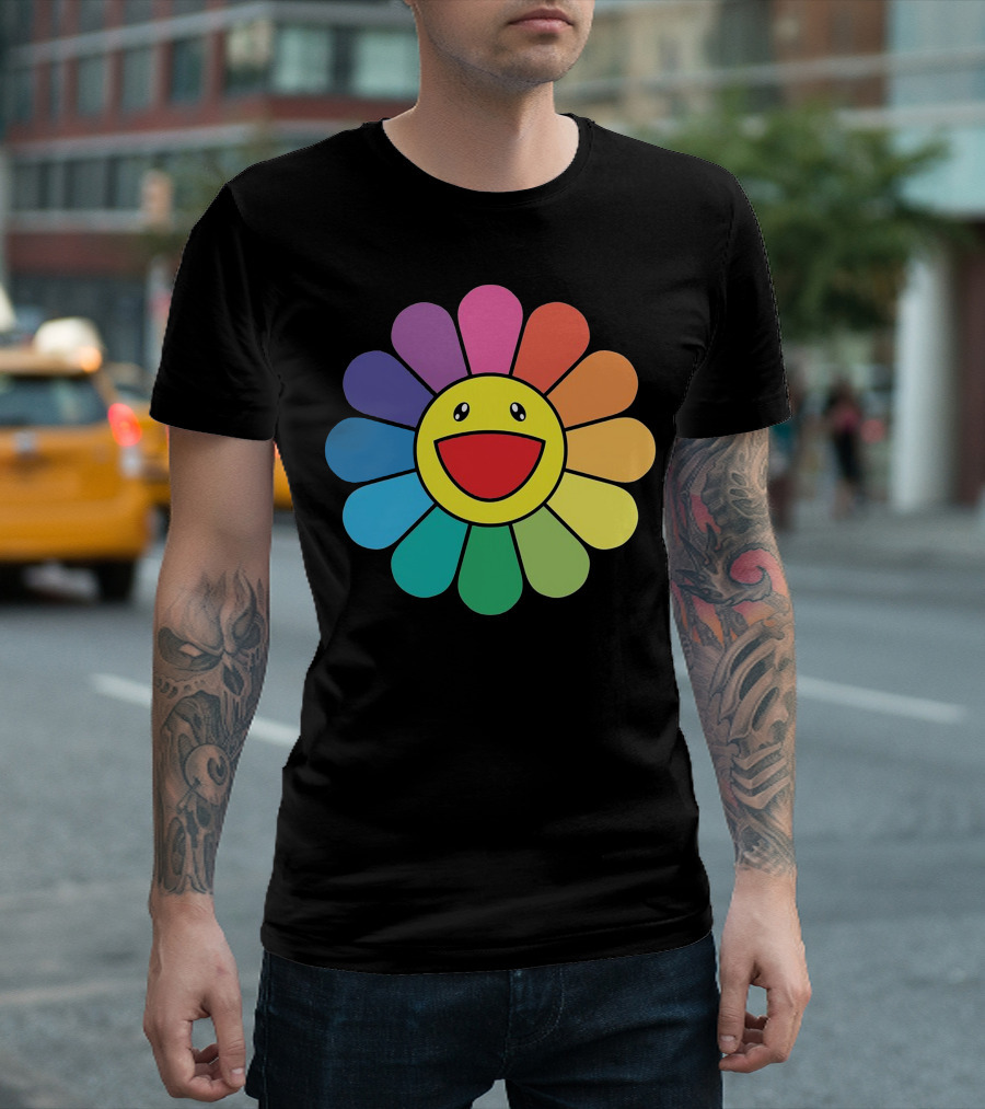 Happy Flower Multicolor Rainbow Smiley Takashi Murakami T-Shirt