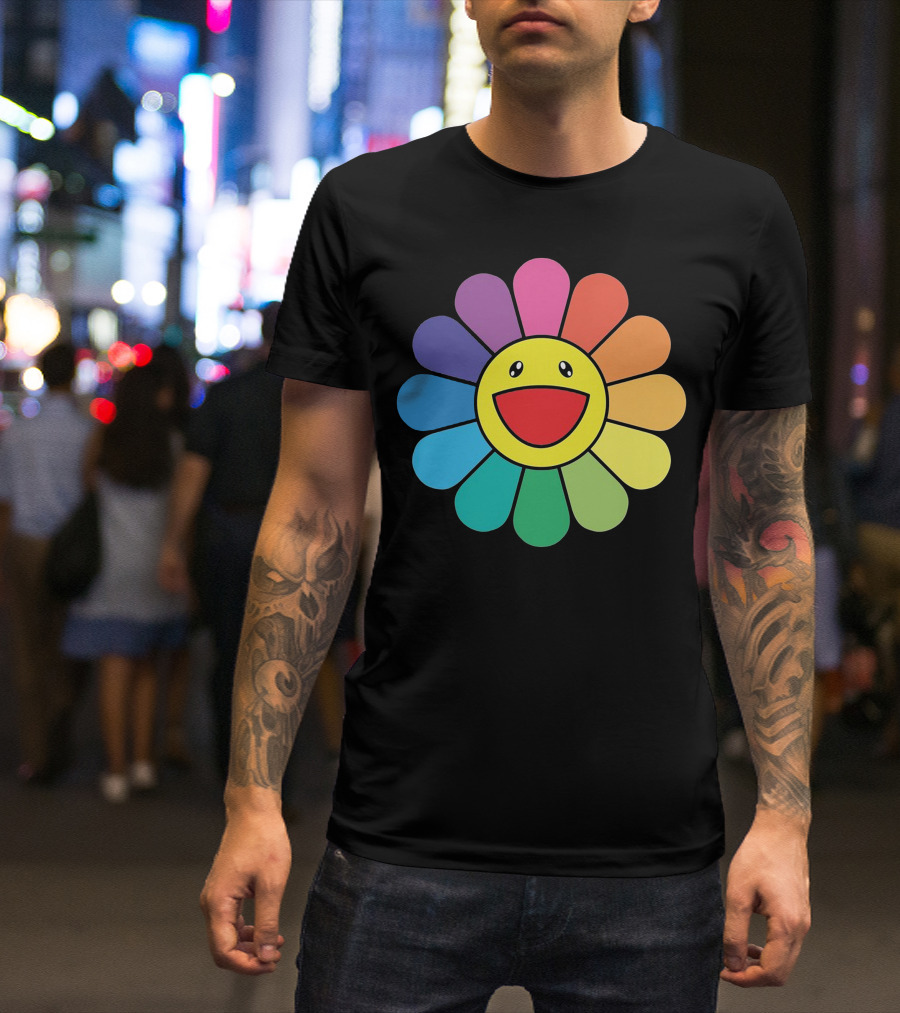 Happy Flower Multicolor Rainbow Smiley Takashi Murakami T-Shirt
