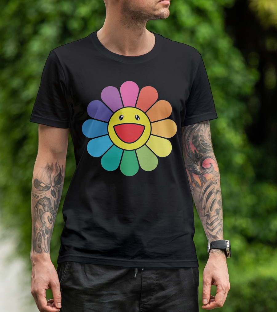 Happy Flower Multicolor Rainbow Smiley Takashi Murakami T-Shirt