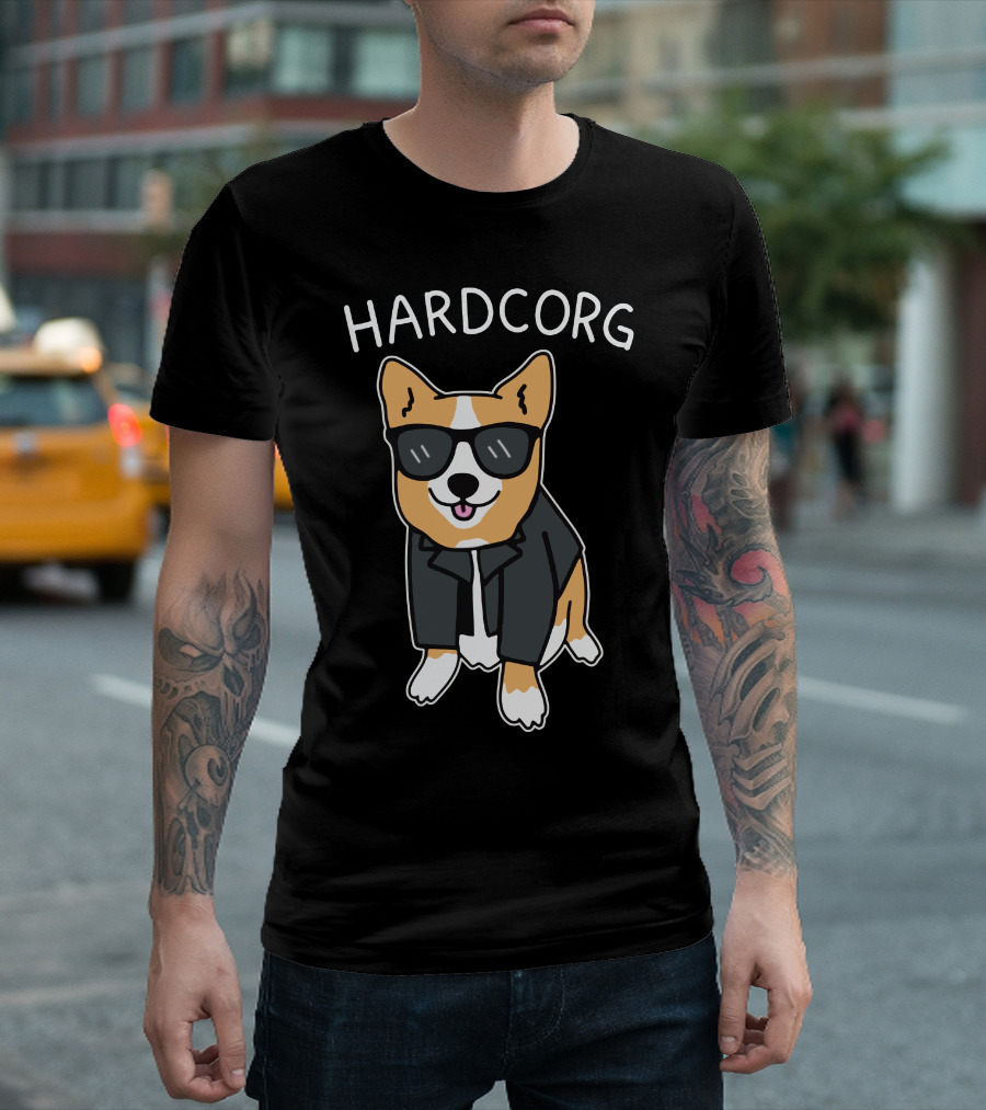 Hardcorg Cool Sunglasses Corgi In Leather Jacket T-Shirt