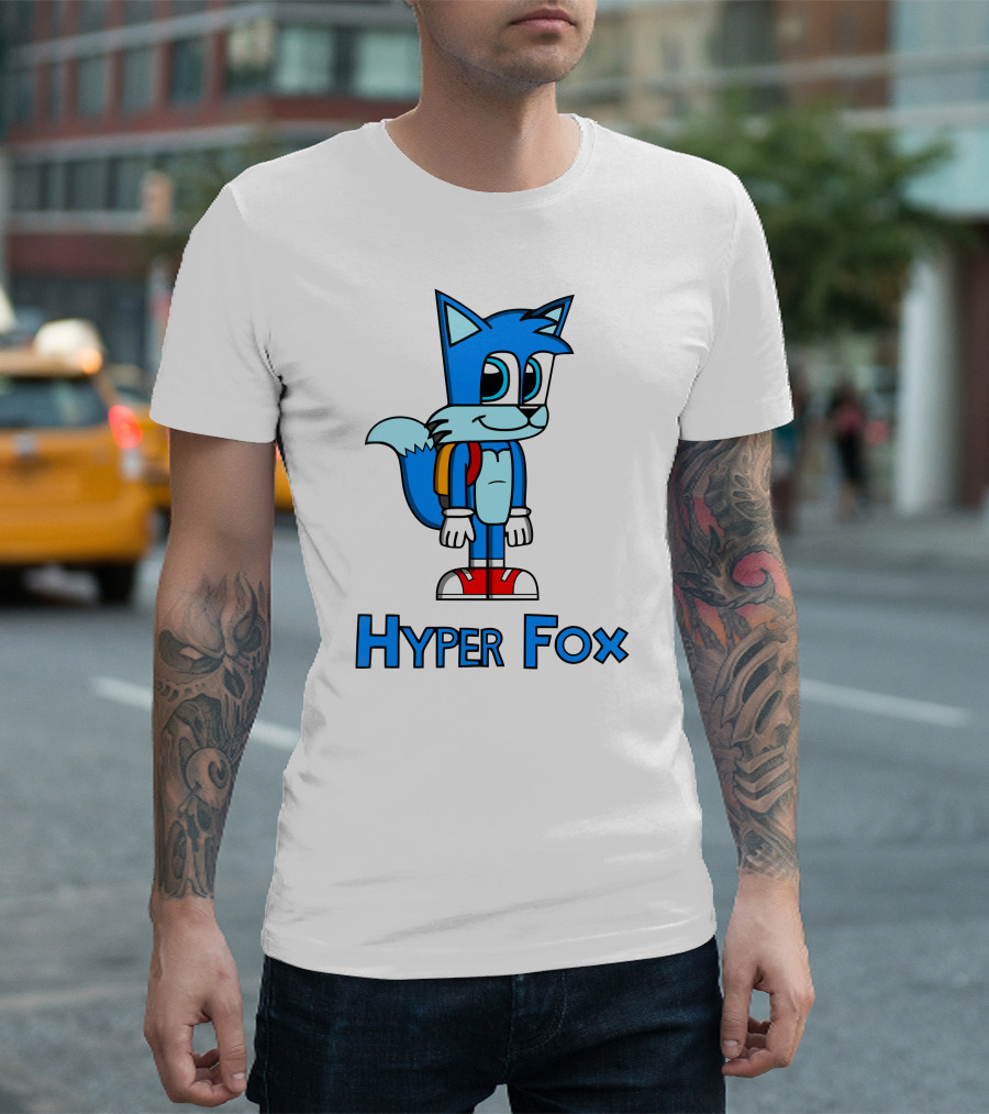 Hyper Fox Funny Cute Blue Cartoon Animal T-Shirt