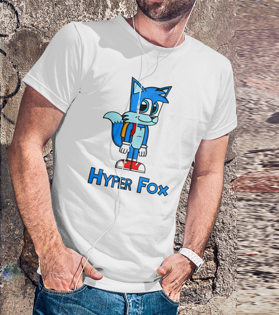 Hyper Fox Funny Cute Blue Cartoon Animal T-Shirt