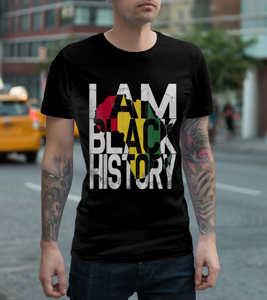 I Am Black History Africa Map Red Yellow Green African American Pride T-Shirt