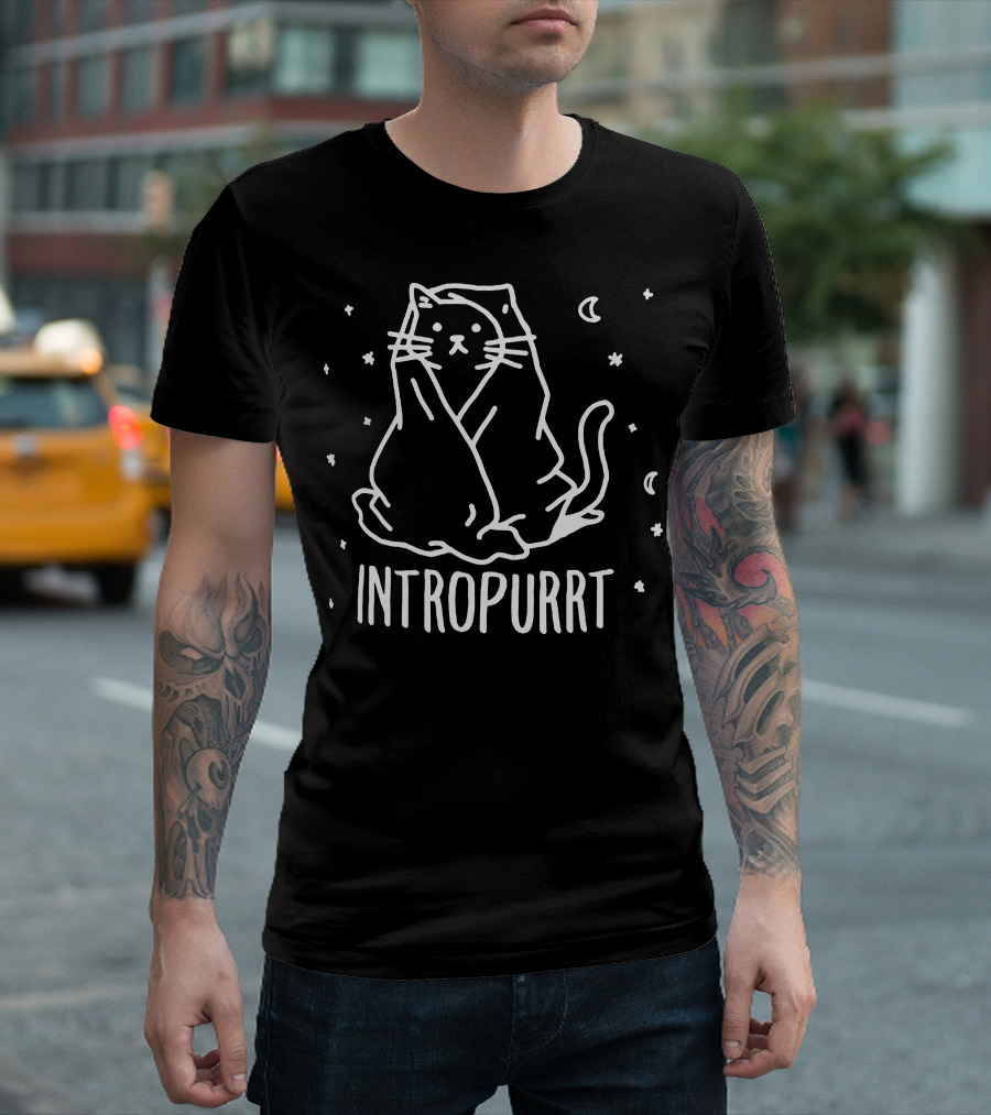 Intropurrt Cat Doodle With Stars And Moon T-Shirt