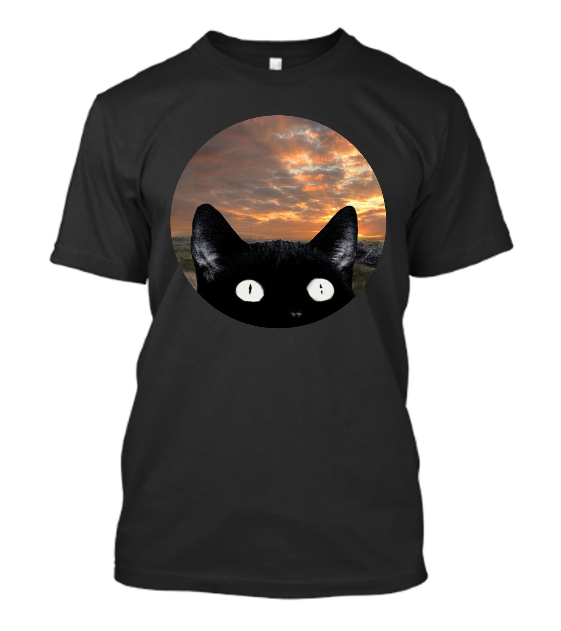 Meow Big Head Cat Sunset Sky T-Shirt