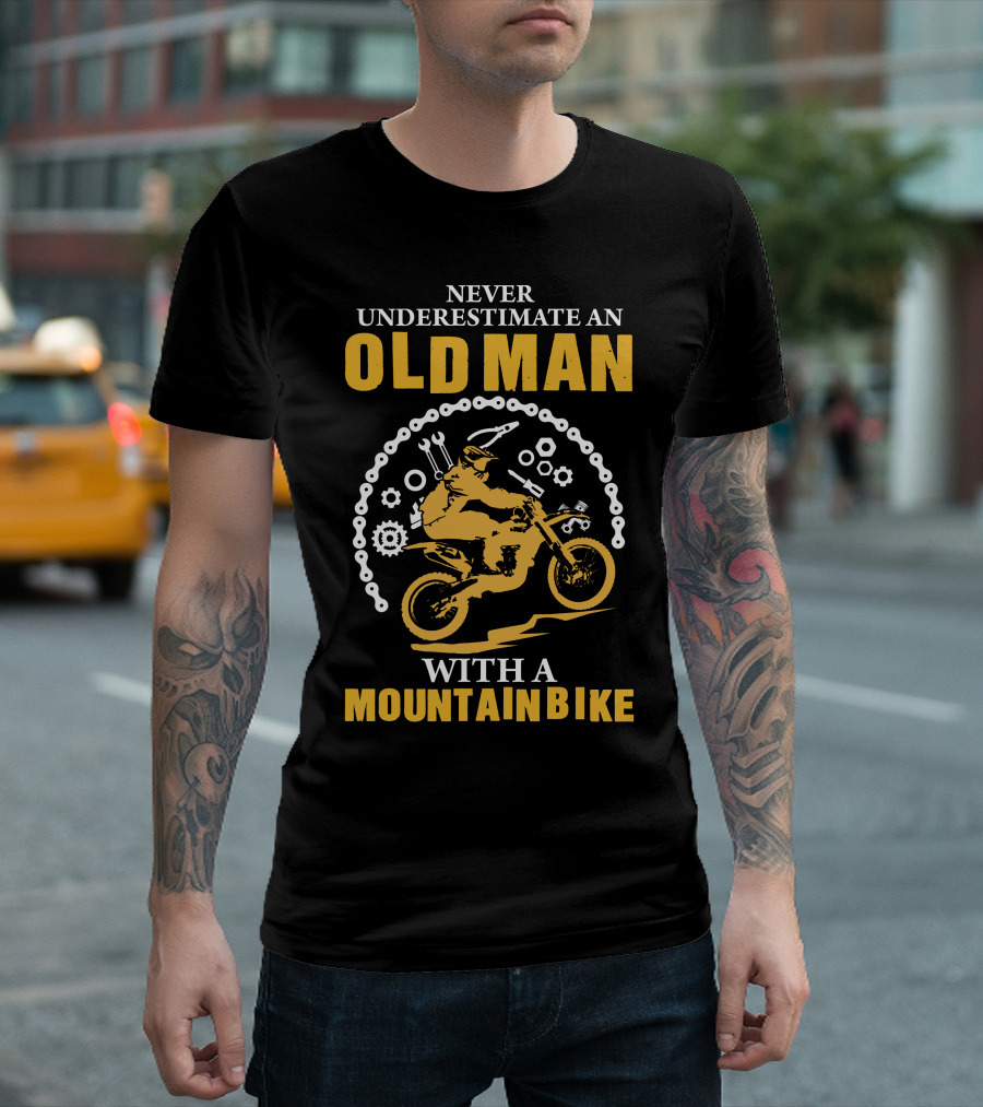NEVER UNDERESTIMATE AN OLD MAN WITH A MOUNTAIN BIKE RIDER ICONS T-Shirt