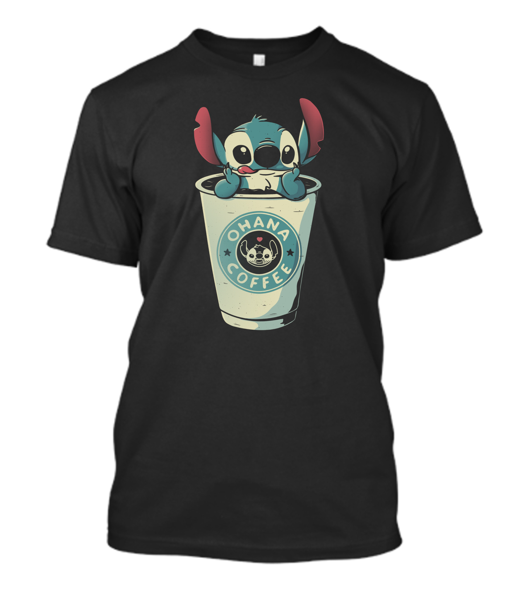 Ohana Coffee Cup With Cute Blue Cartoon Character T-Shirt