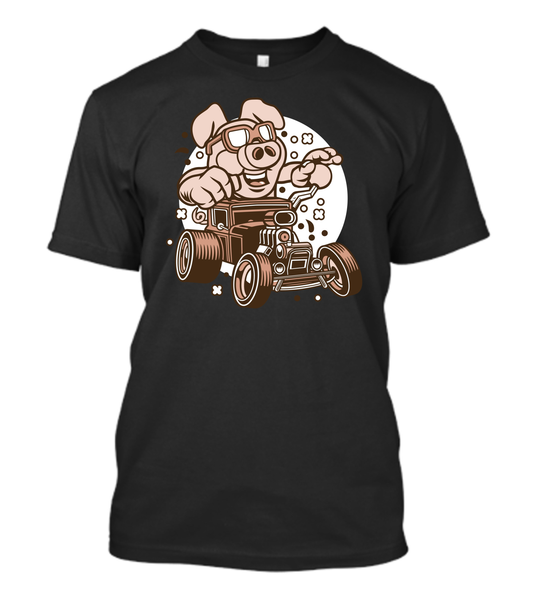 Pig Driving Vintage Hotrod Car Racing Adventure T-Shirt