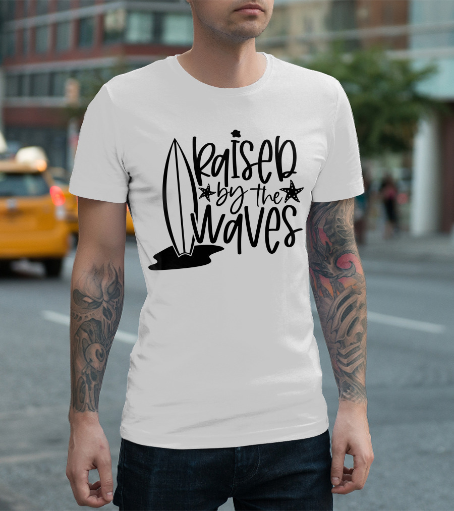 Raised By The Waves Surfboard Starfish Ocean Vibes T-Shirt