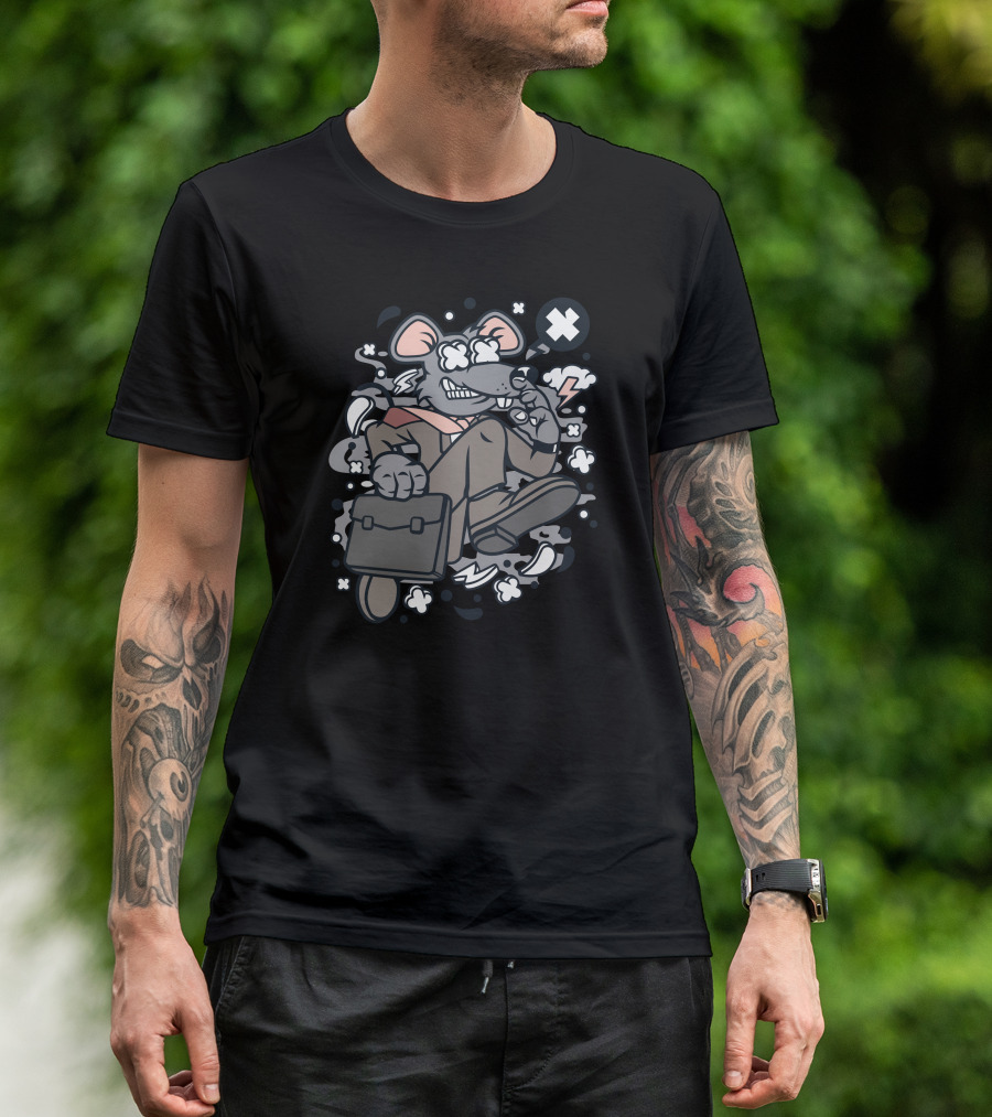 Rat Businessman Holding Briefcase Amidst Chaos T-Shirt
