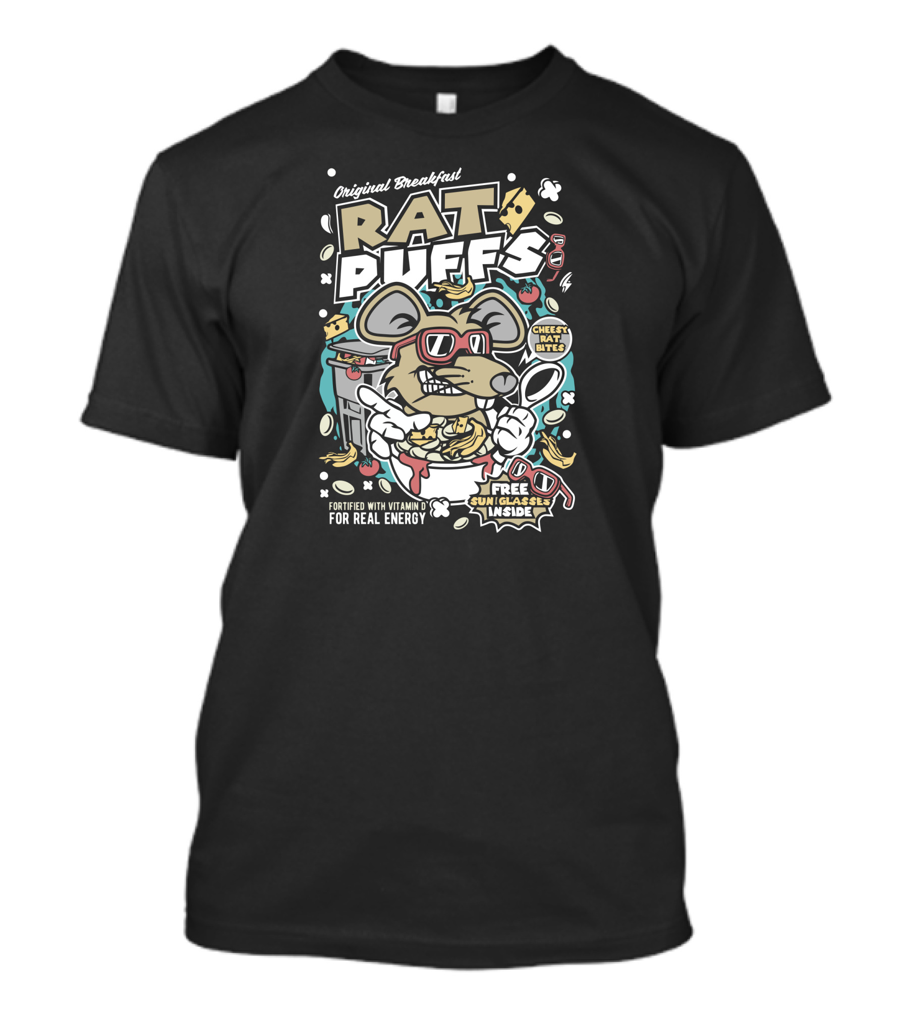 Original Breakfast Rat Puffs Fortified With Vitamin D For Real Energy Cheesy Rat Bites Free Sunglasses Inside T-Shirt