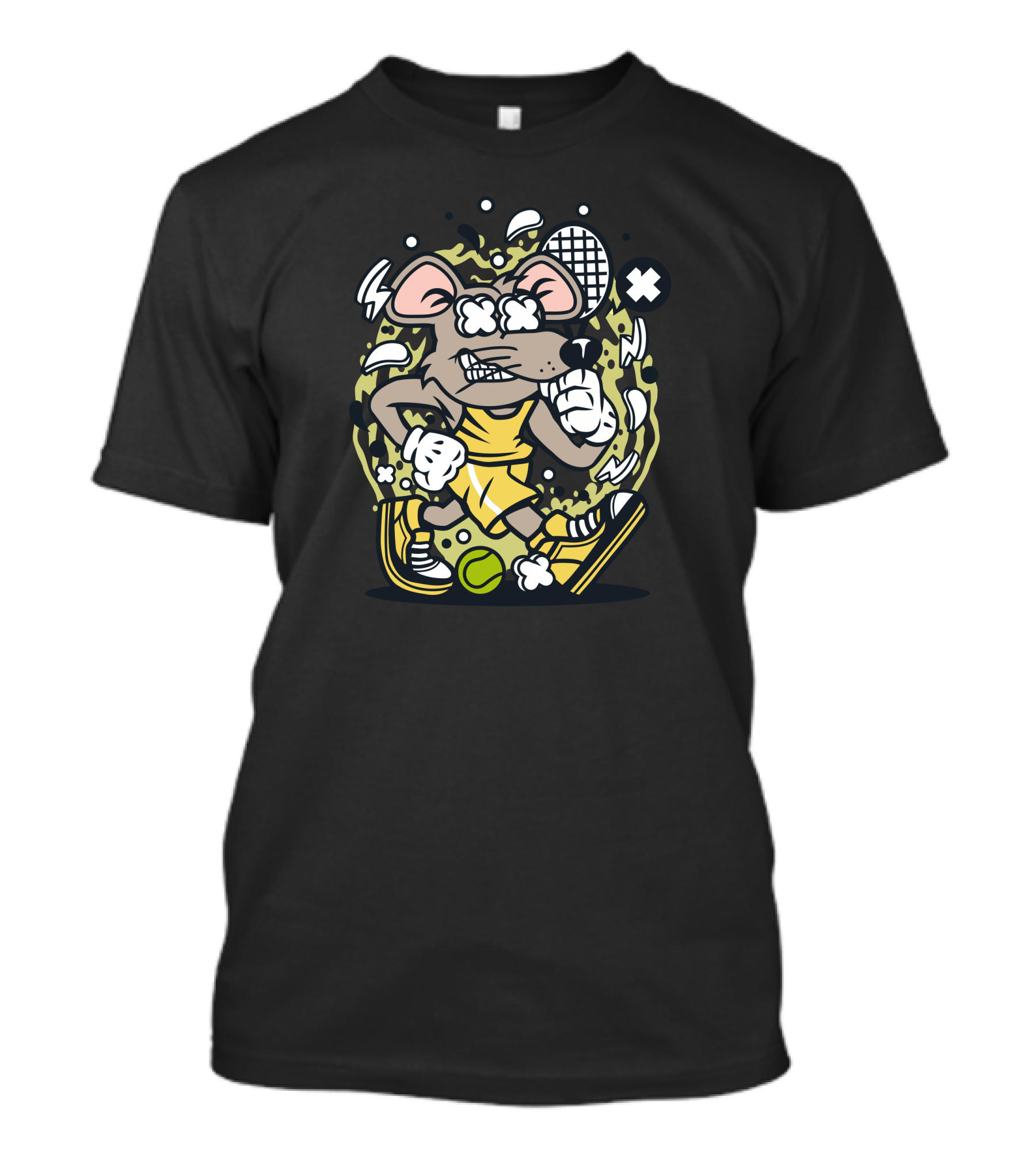 Rat Tennis Player Cartoon With Racket And Sneakers T-Shirt