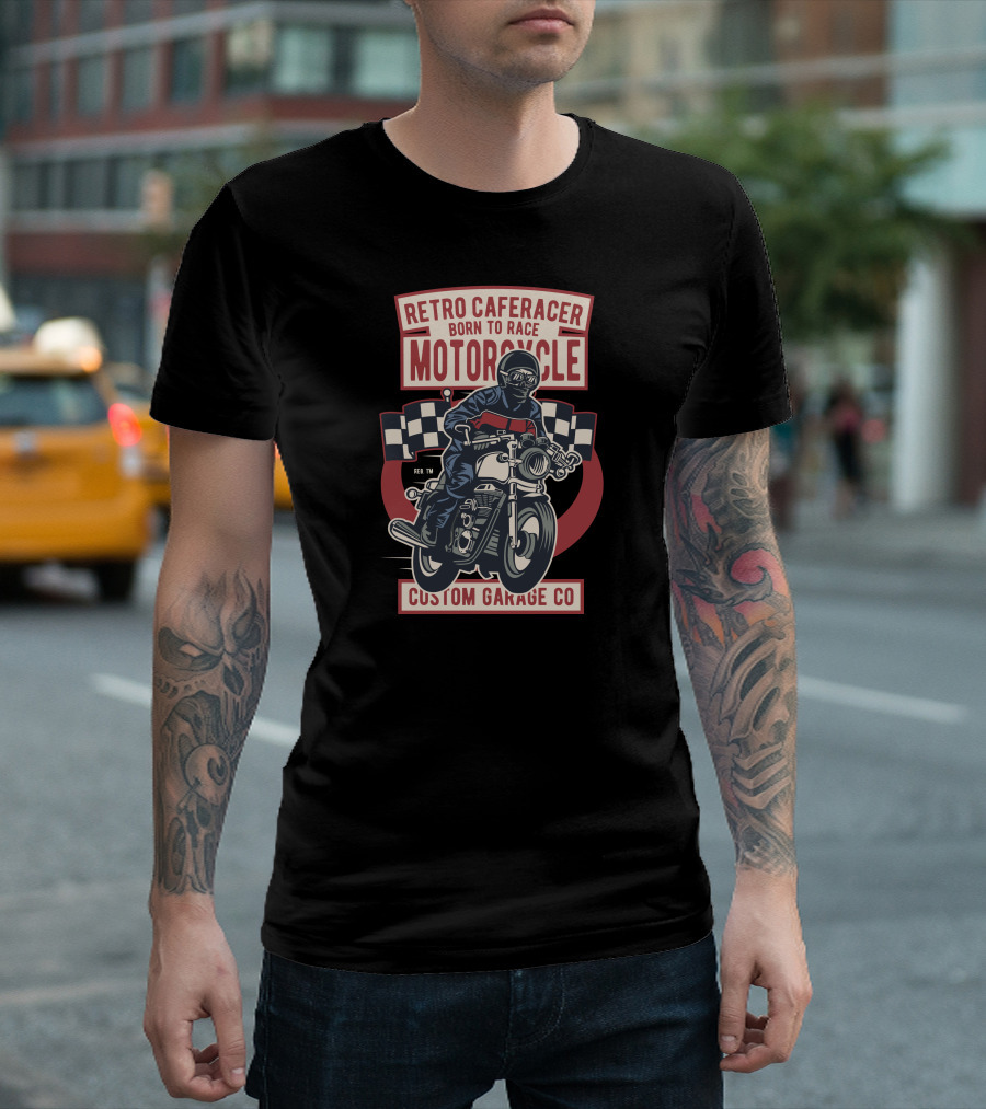 Retro Caferacer Born to Race Motorcycle Custom Garage Co T-Shirt