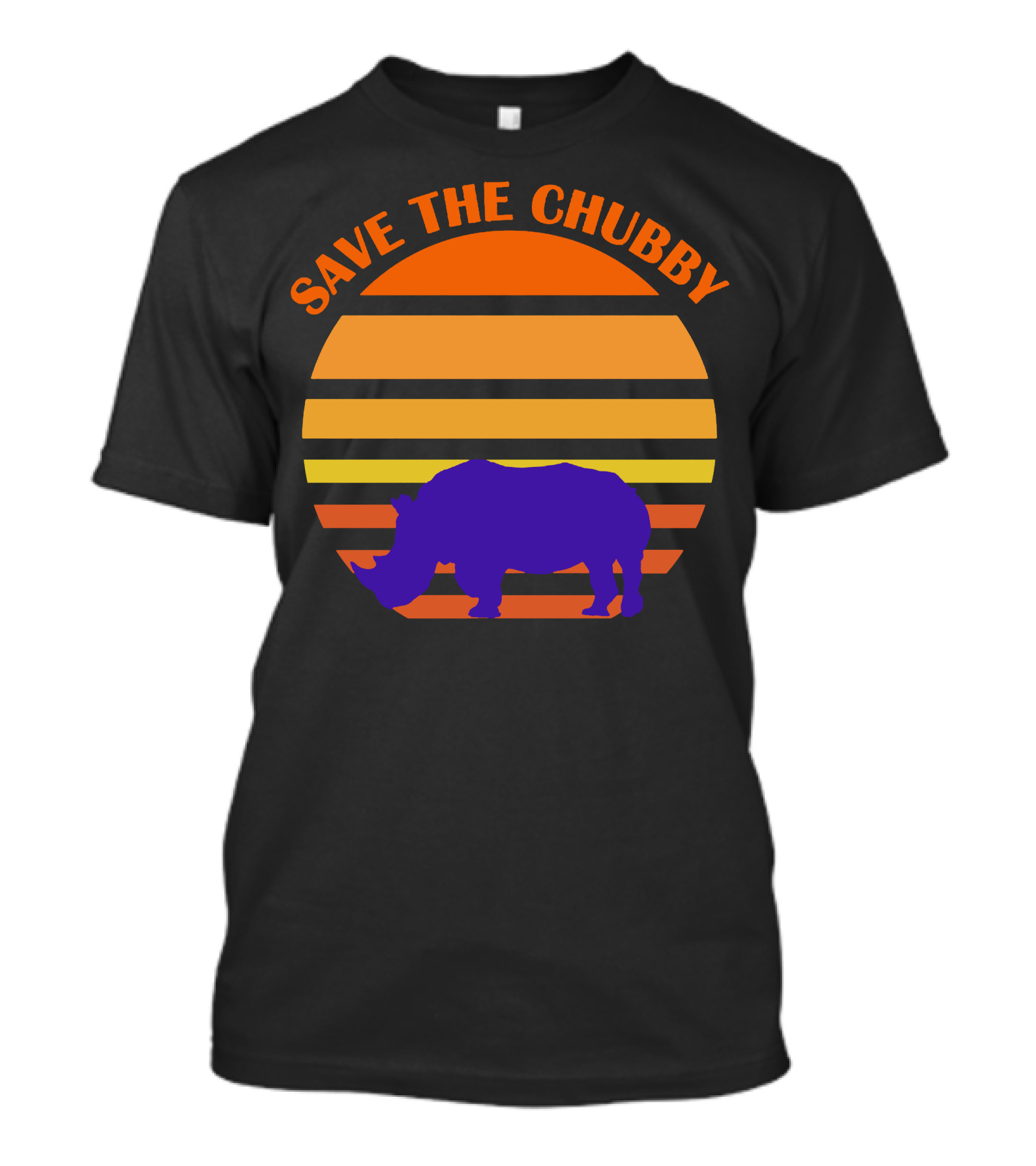 Save The Chubby Sunset Rhino Conservation Retro Stripe T-Shirt
