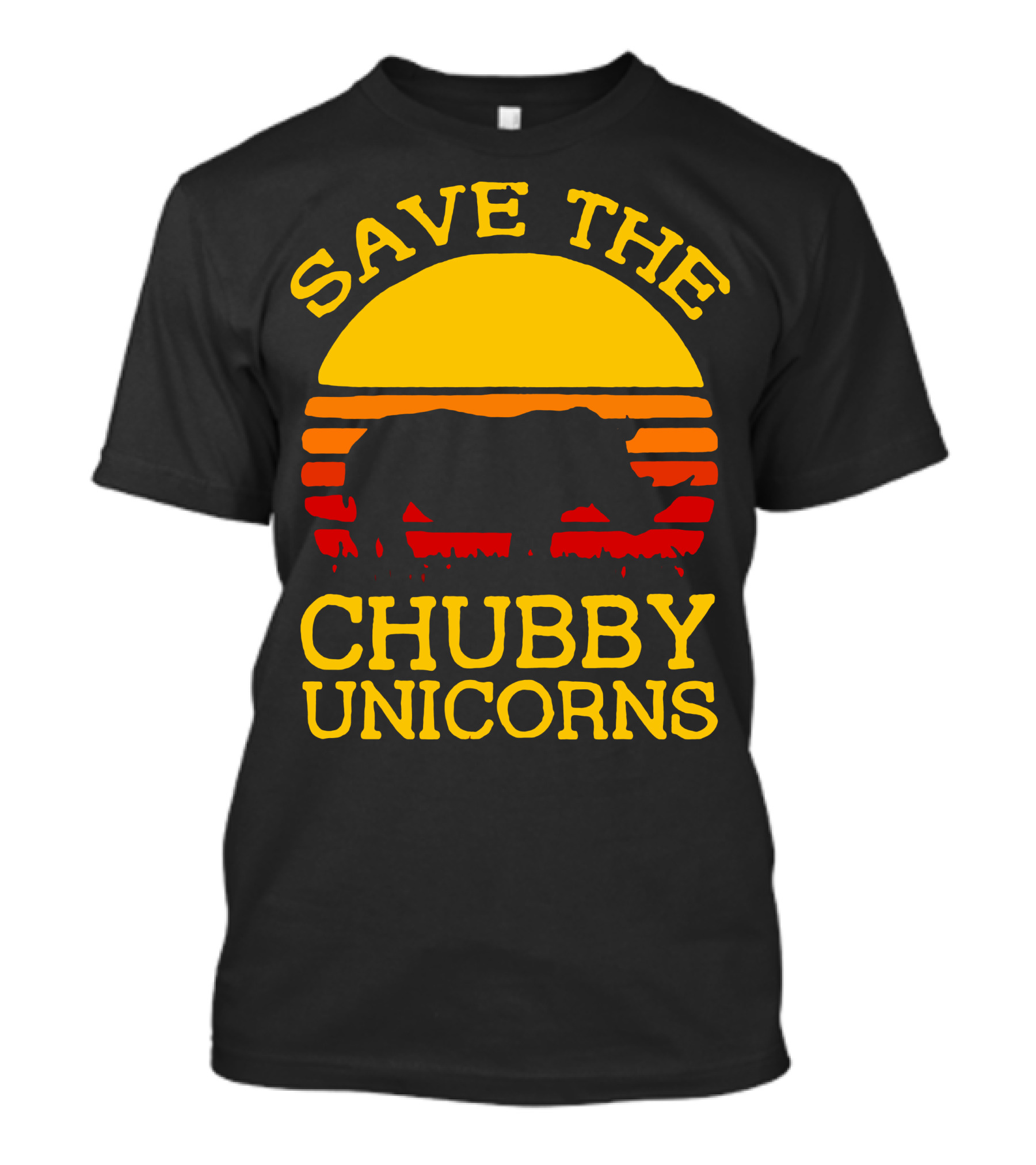 Save The Chubby Unicorns Retro Sunset Rhino T-Shirt
