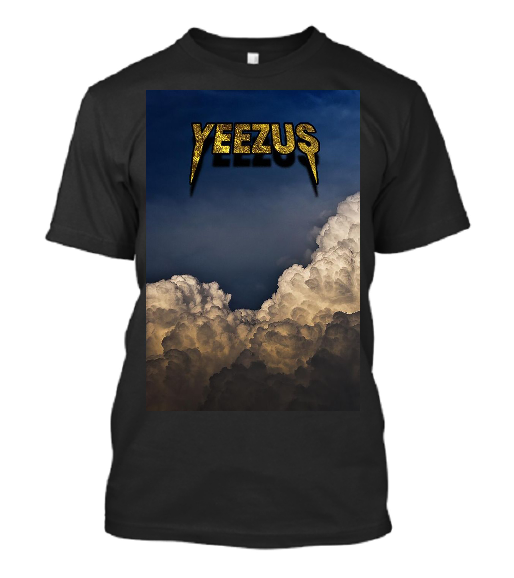 Yeezus Golden Text On Dramatic Cloudy Sky Background T-Shirt