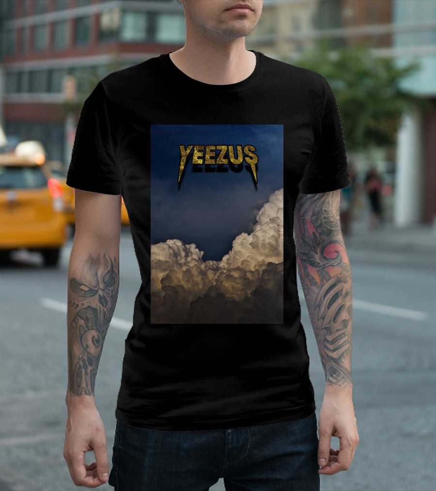 Yeezus Golden Text On Dramatic Cloudy Sky Background T-Shirt
