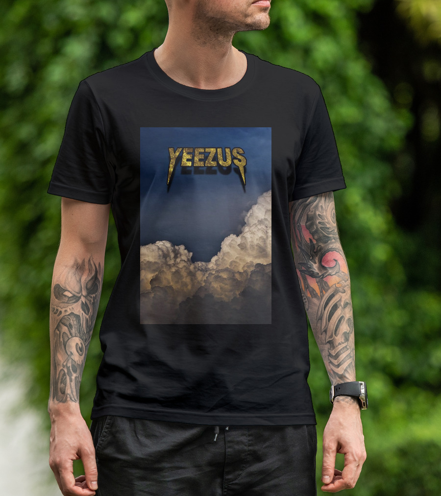 Yeezus Golden Text On Dramatic Cloudy Sky Background T-Shirt