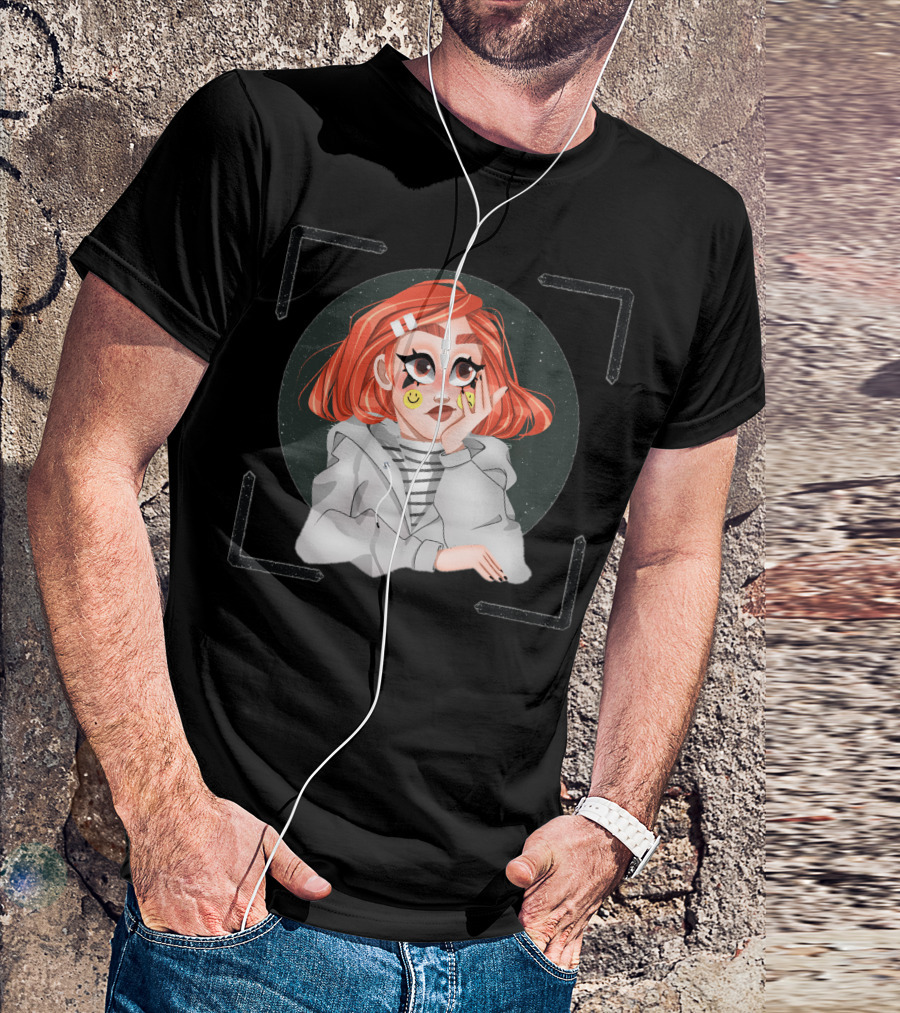 5A75b3d9 1Dda 4162 867D A220c78b273a Contemplative Red-Haired Girl With Smiley Faces And Striped T-Shirt
