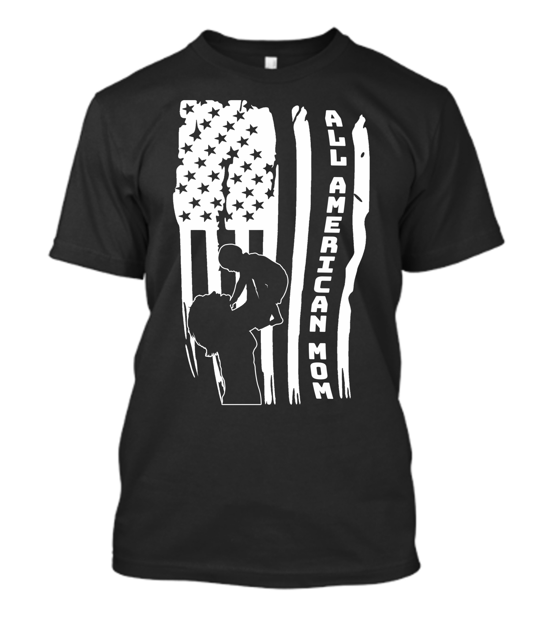 All American Mom Silhouette With Flag And Child For T-Shirt