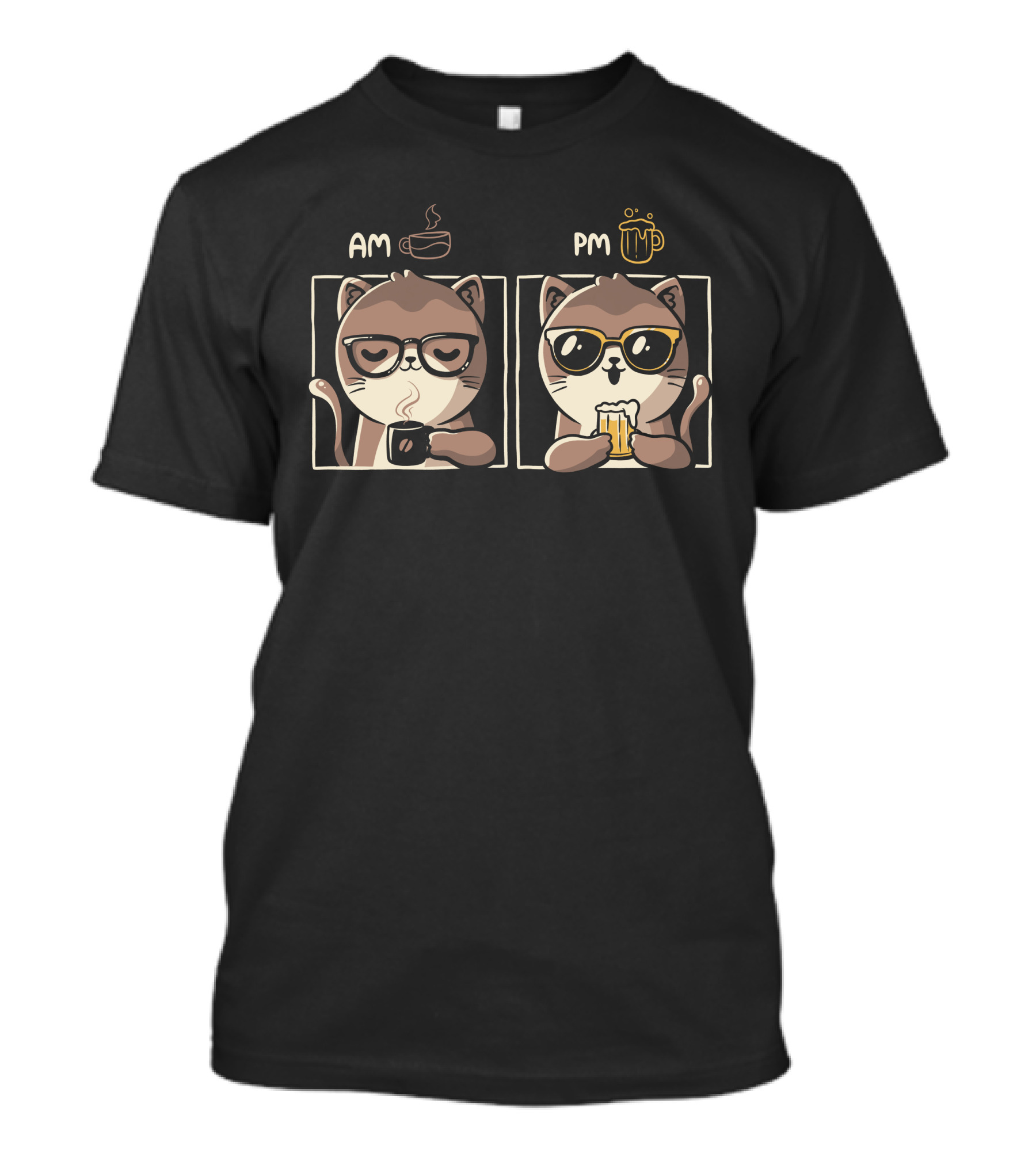 AM PM Cute Cat Coffee And Beer T-Shirt
