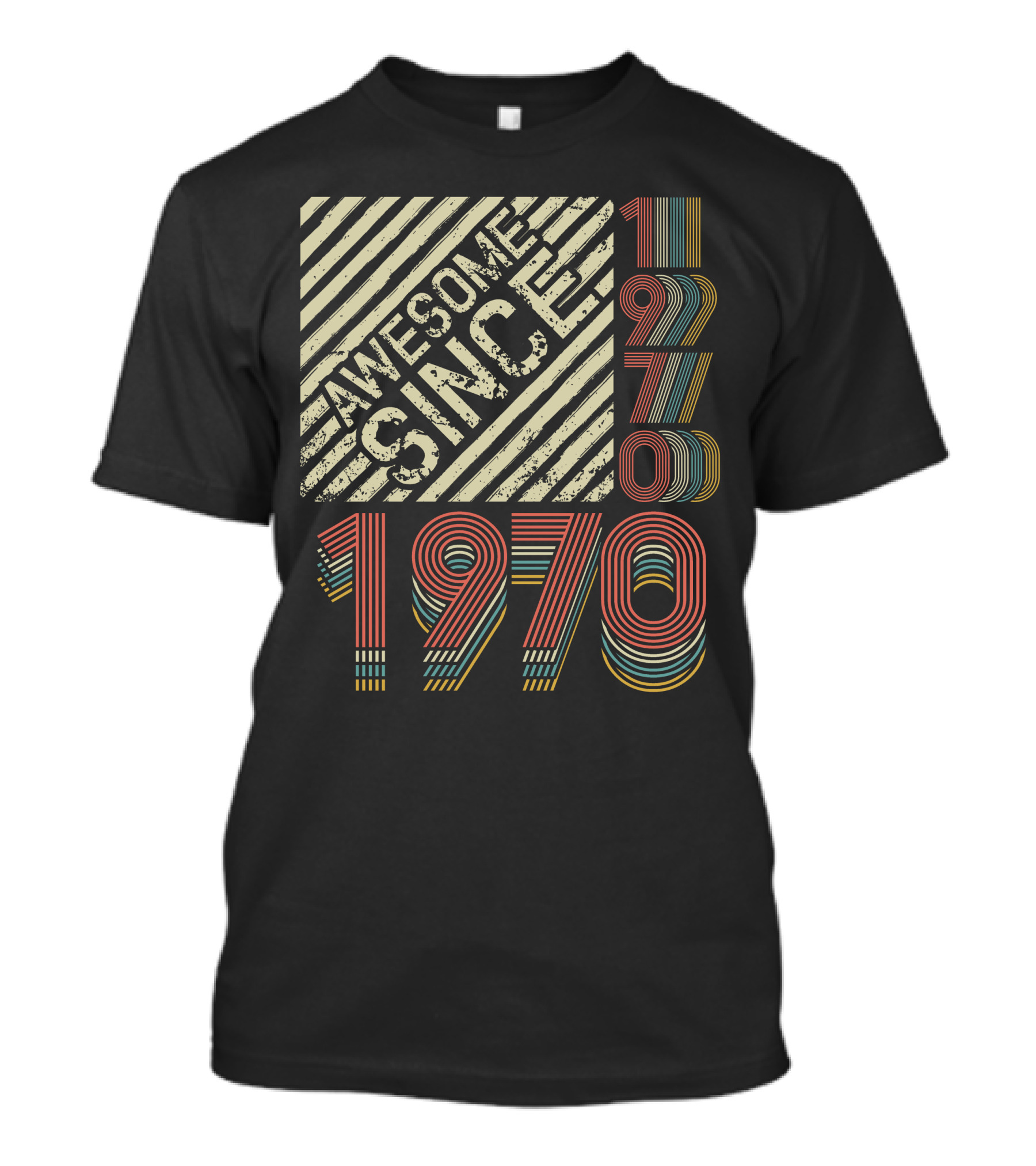 Awesome Since 1970 Retro Vintage Stripes T-Shirt