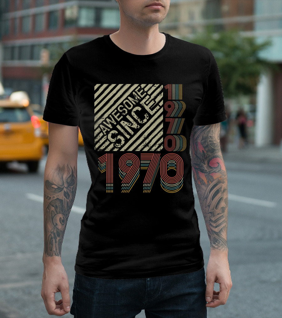 Awesome Since 1970 Retro Vintage Stripes T-Shirt