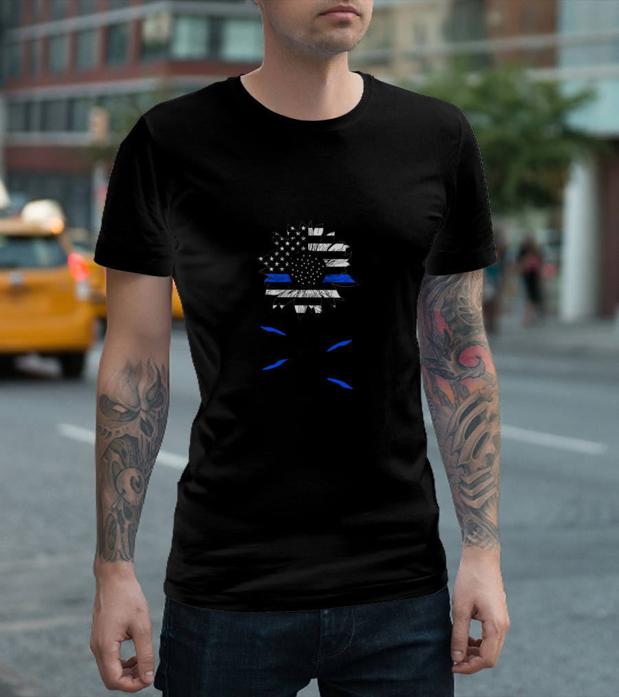 Back The Blue American Flag Sunflower T-Shirt