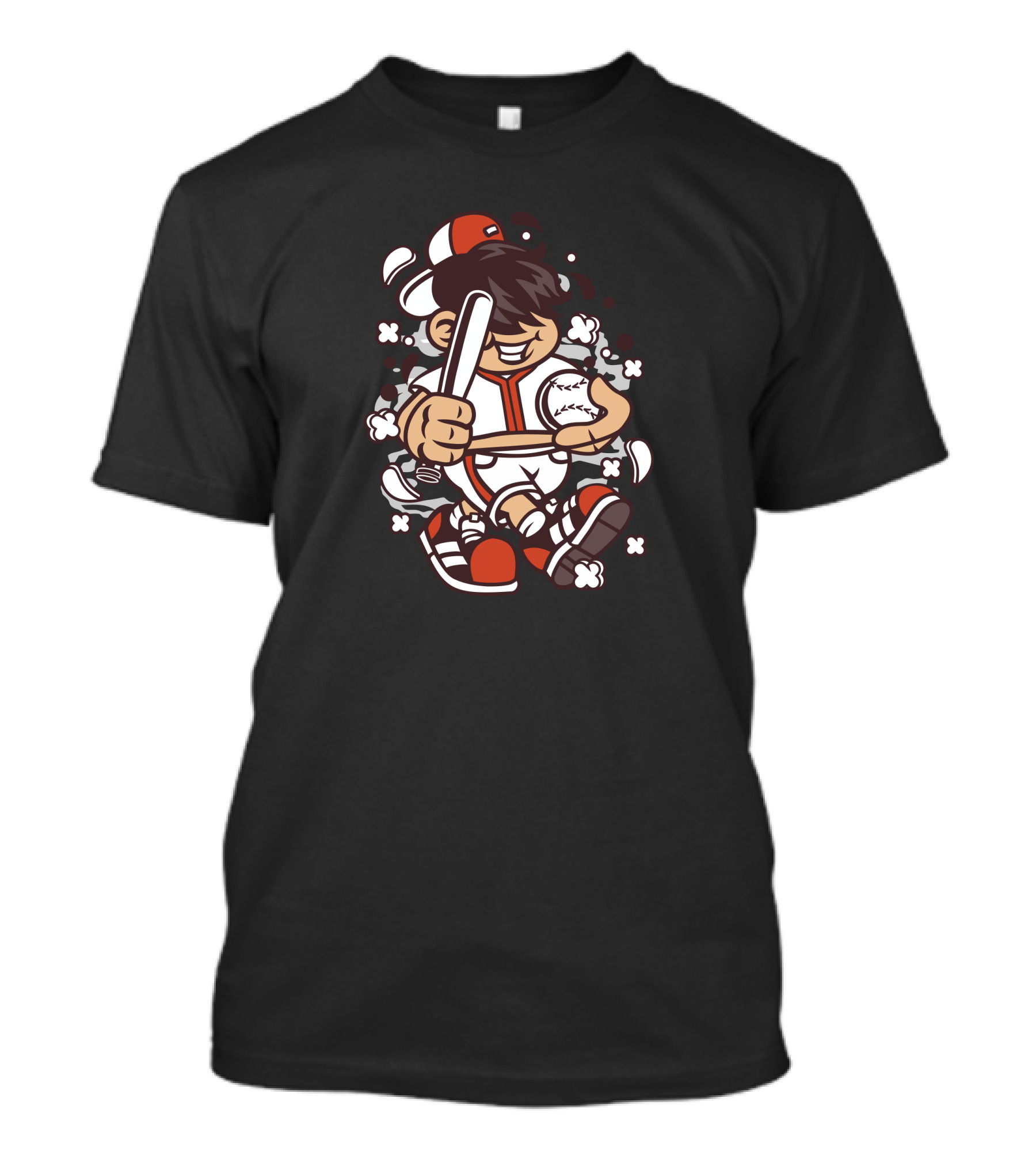 Baseball Player Cartoon With Bat And Ball T-Shirt