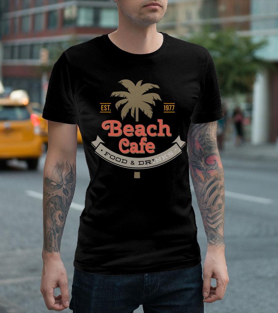 Beach Cafe Food And Drinks Est. 1977 Palm Tree T-Shirt