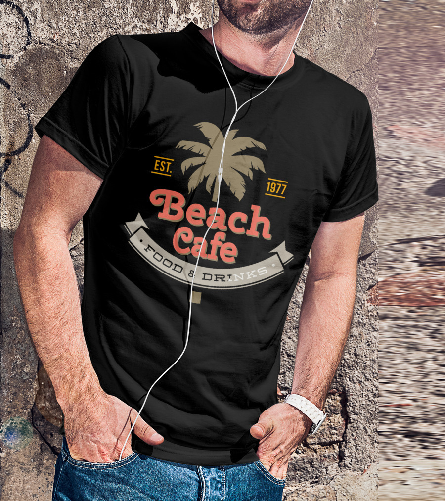 Beach Cafe Food And Drinks Est. 1977 Palm Tree T-Shirt