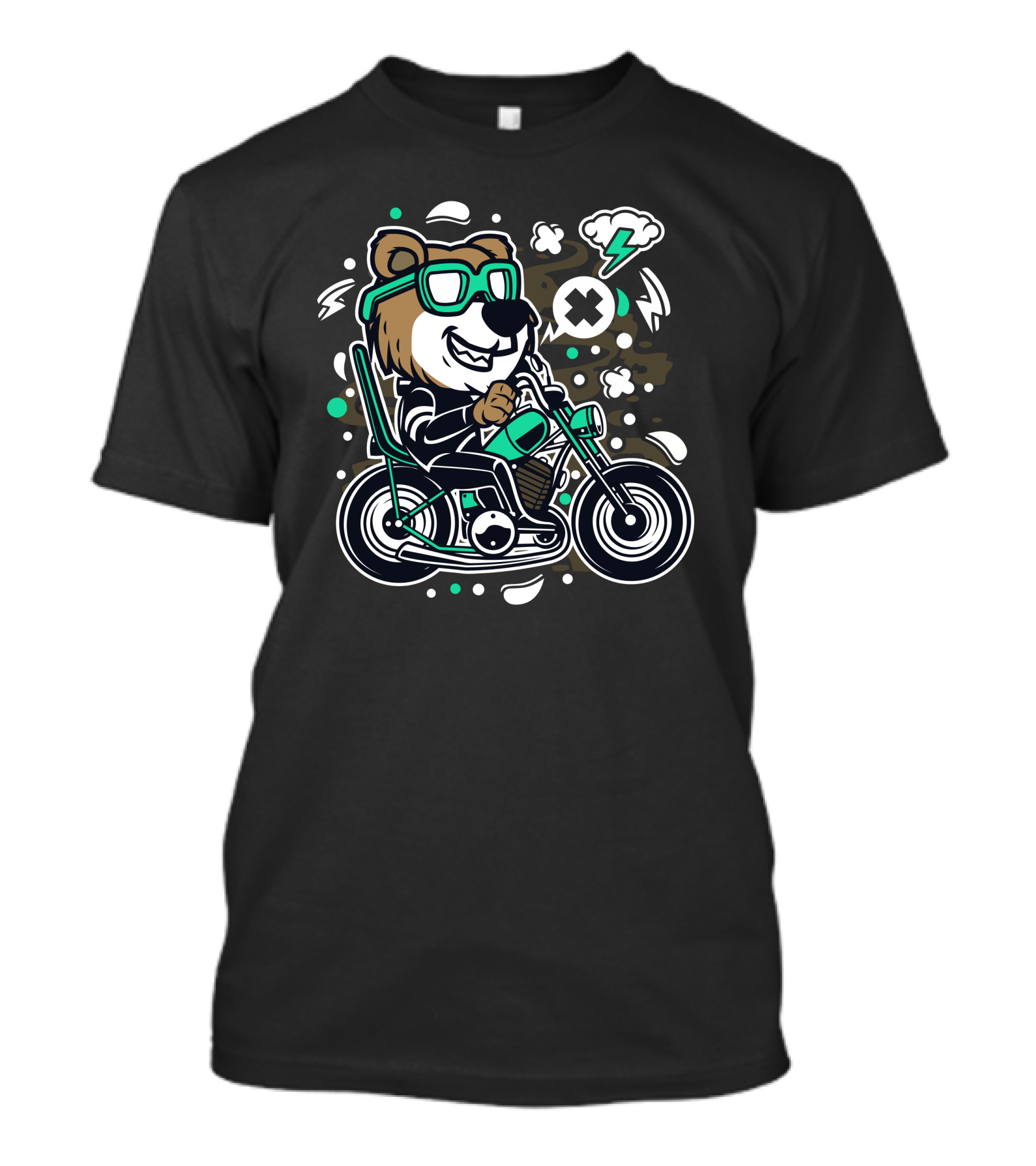 Bear Chopper Cloud Lightning Green Goggles Riding Motorcycle T-Shirt