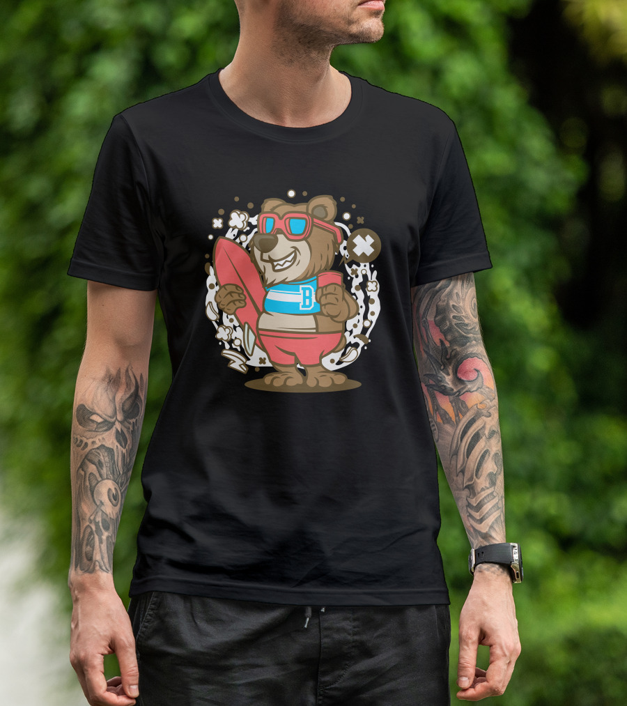 Bear Surfing With Sunglasses And Surfboard Vibrant Summer Vibes T-Shirt
