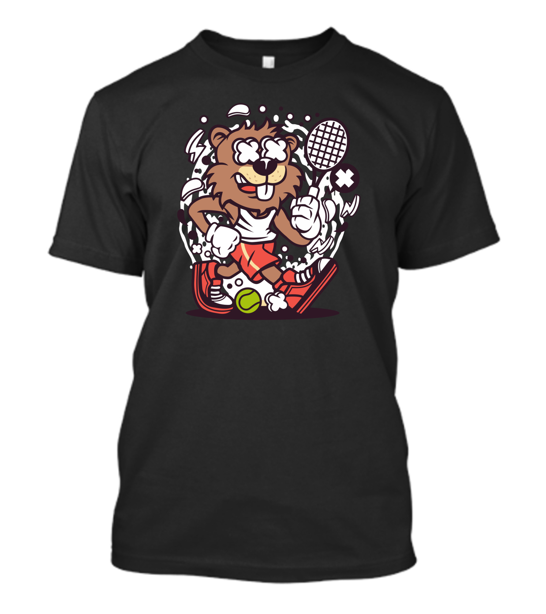 Beaver Tennis Player Cartoon With Racket And Ball T-Shirt