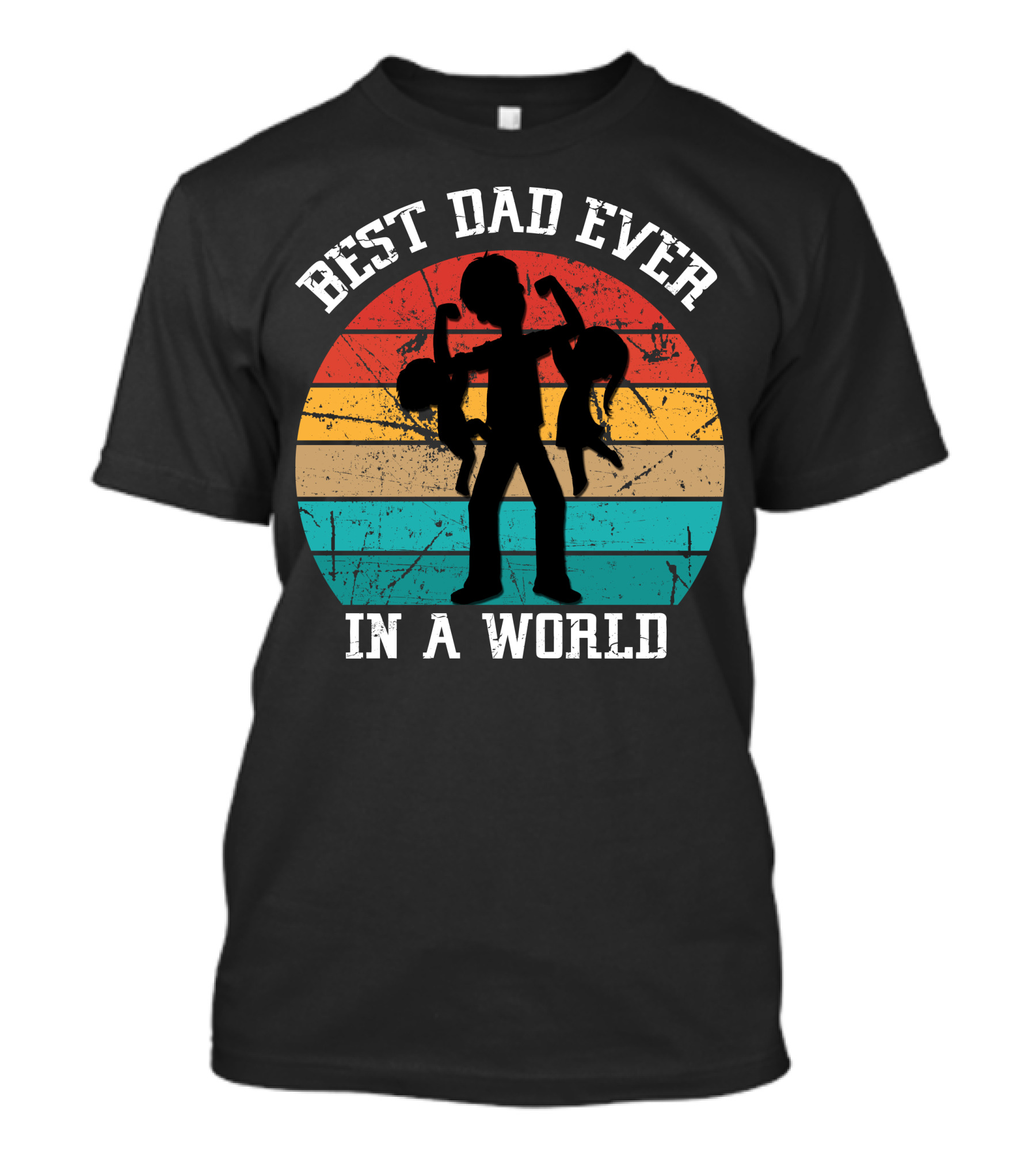 BEST DAD EVER IN A WORLD Retro Silhouette Dad And Kids Vintage Sunset T-Shirt