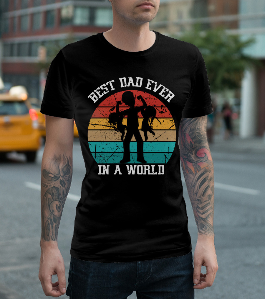 BEST DAD EVER IN A WORLD Retro Silhouette Dad And Kids Vintage Sunset T-Shirt
