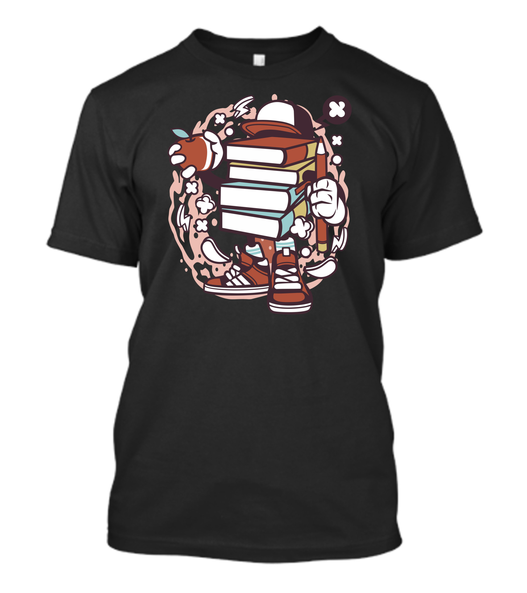 Books Stack With Apple, Hat, And Sneakers T-Shirt