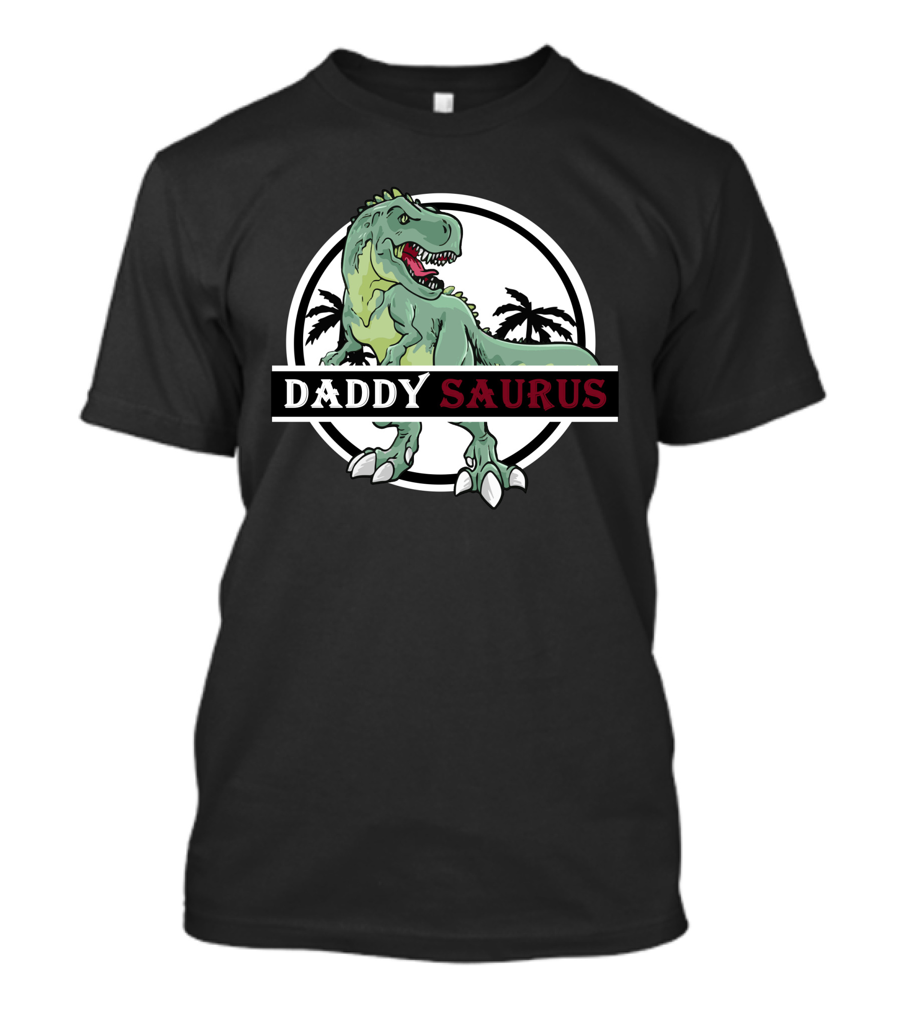 Daddy Saurus Dinosaur With T-Rex And Palm Trees T-Shirt