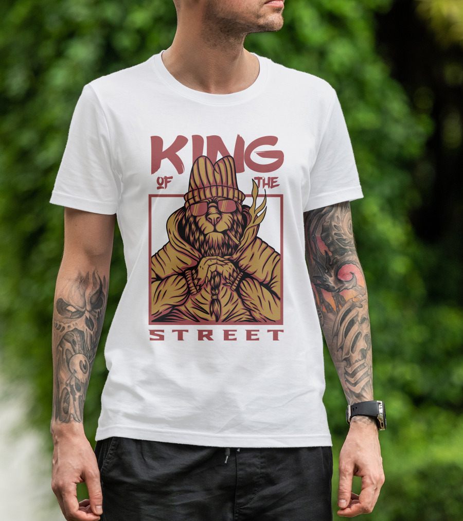 KING OF THE STREET Urban Lion Graffiti Style With Sunglasses And Cigarette T-Shirt