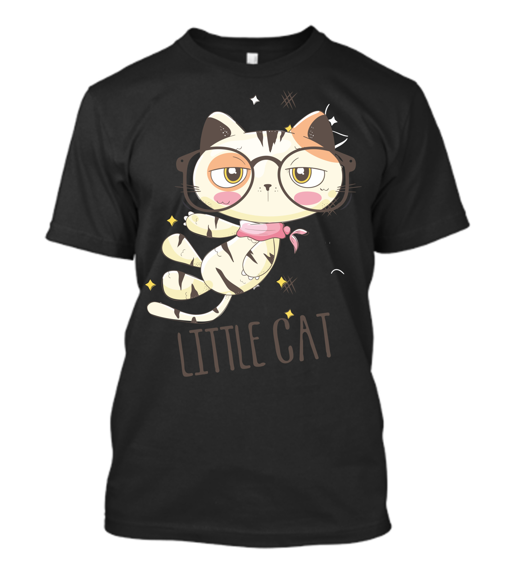Little Cat Glasses Cartoon Calico Drawing T-Shirt