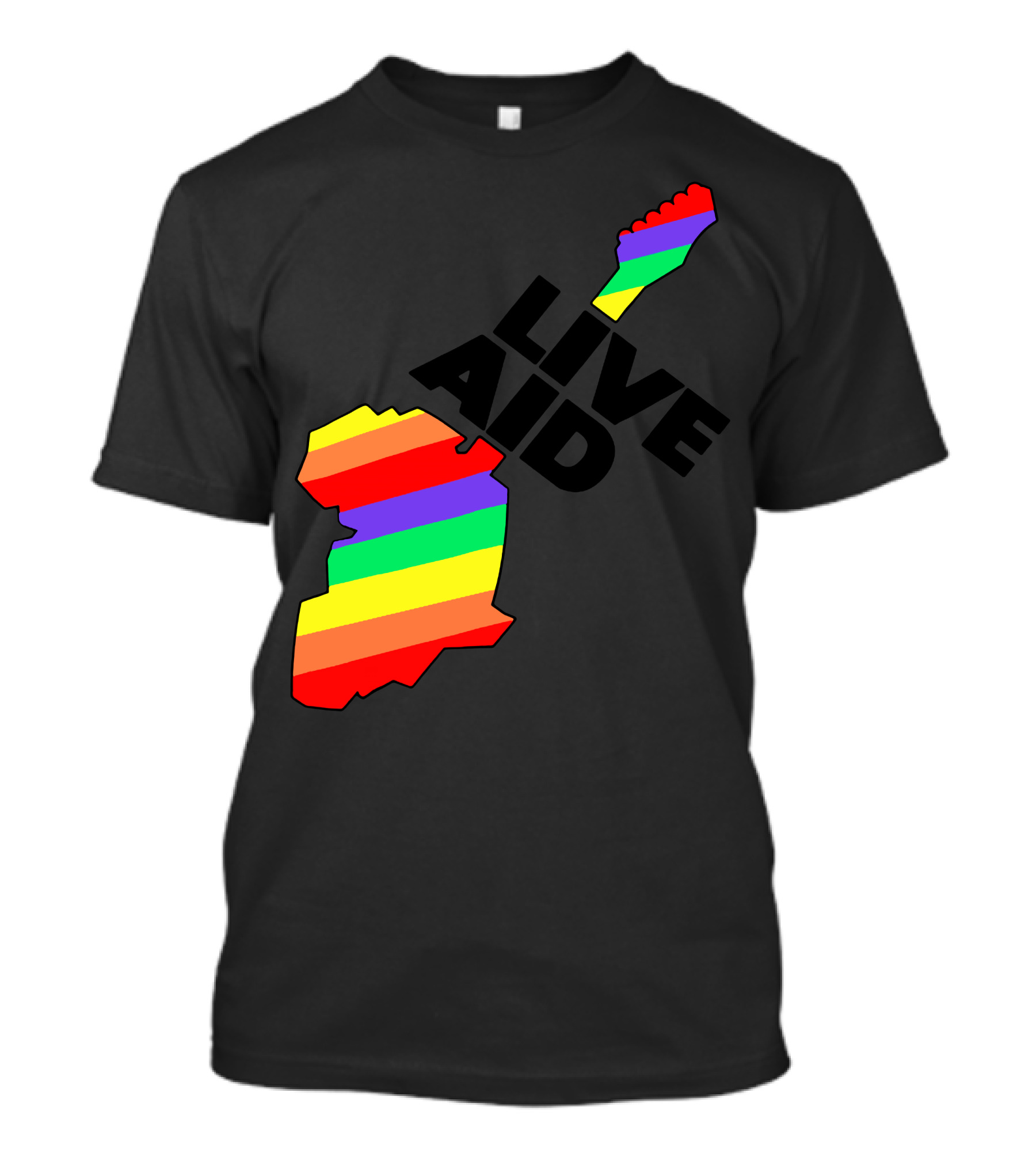 Live Aid Band Aid 1985 Symbol Rainbow Guitar Shape Africa T-Shirt