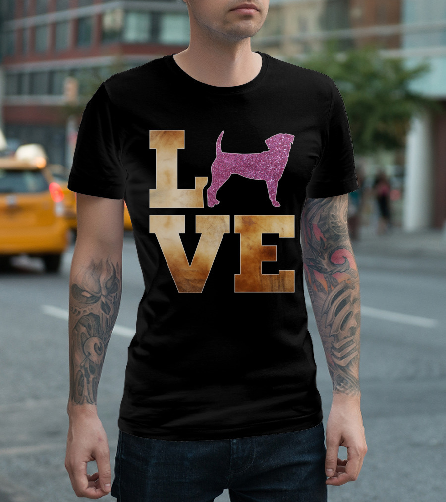 LOVE Puggle Glitter Dog T-Shirt