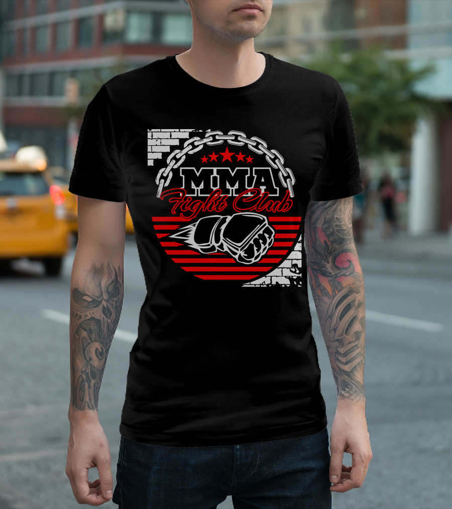 MMA Fight Club Chain Stars Brick Wall Glove Stripes T-Shirt