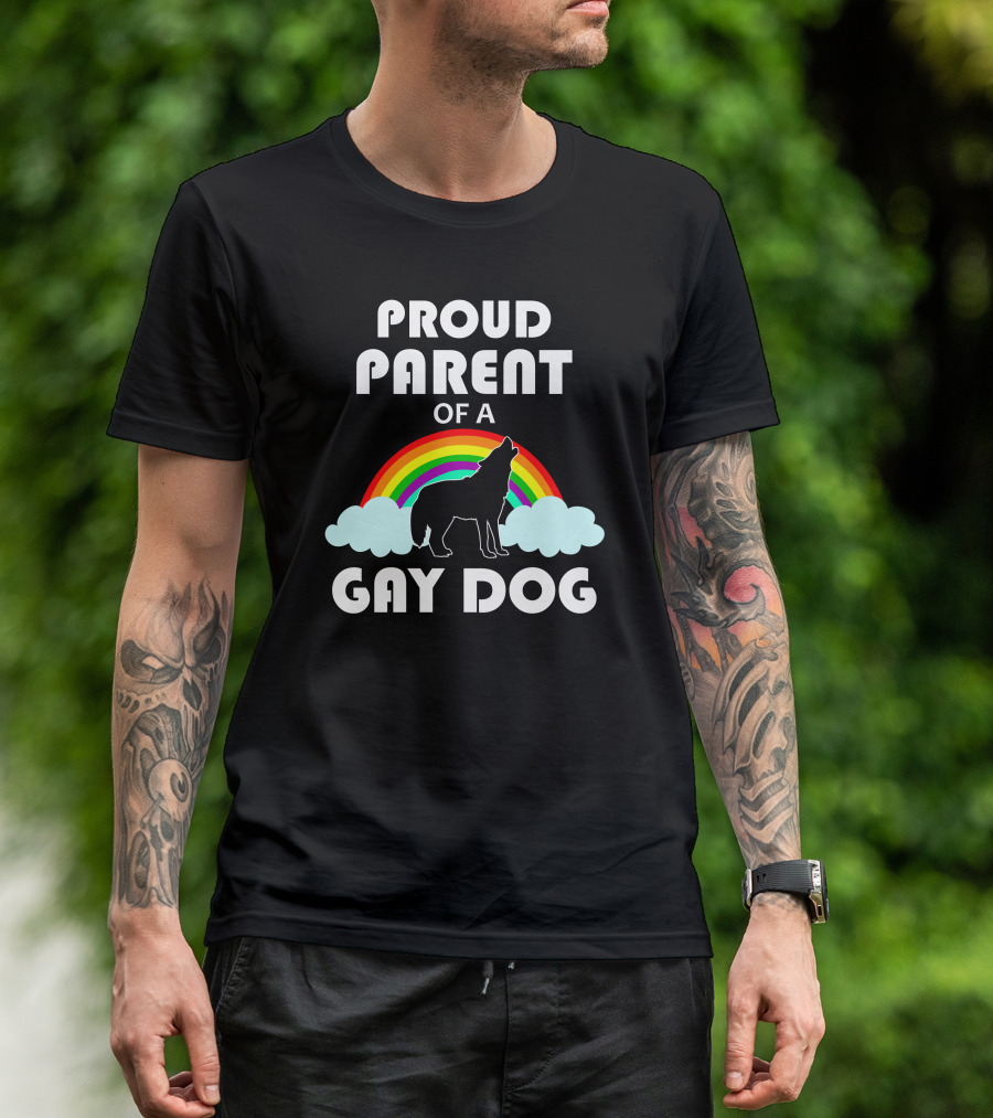 Proud Parent Of A Gay Dog With Rainbow And Clouds T-Shirt