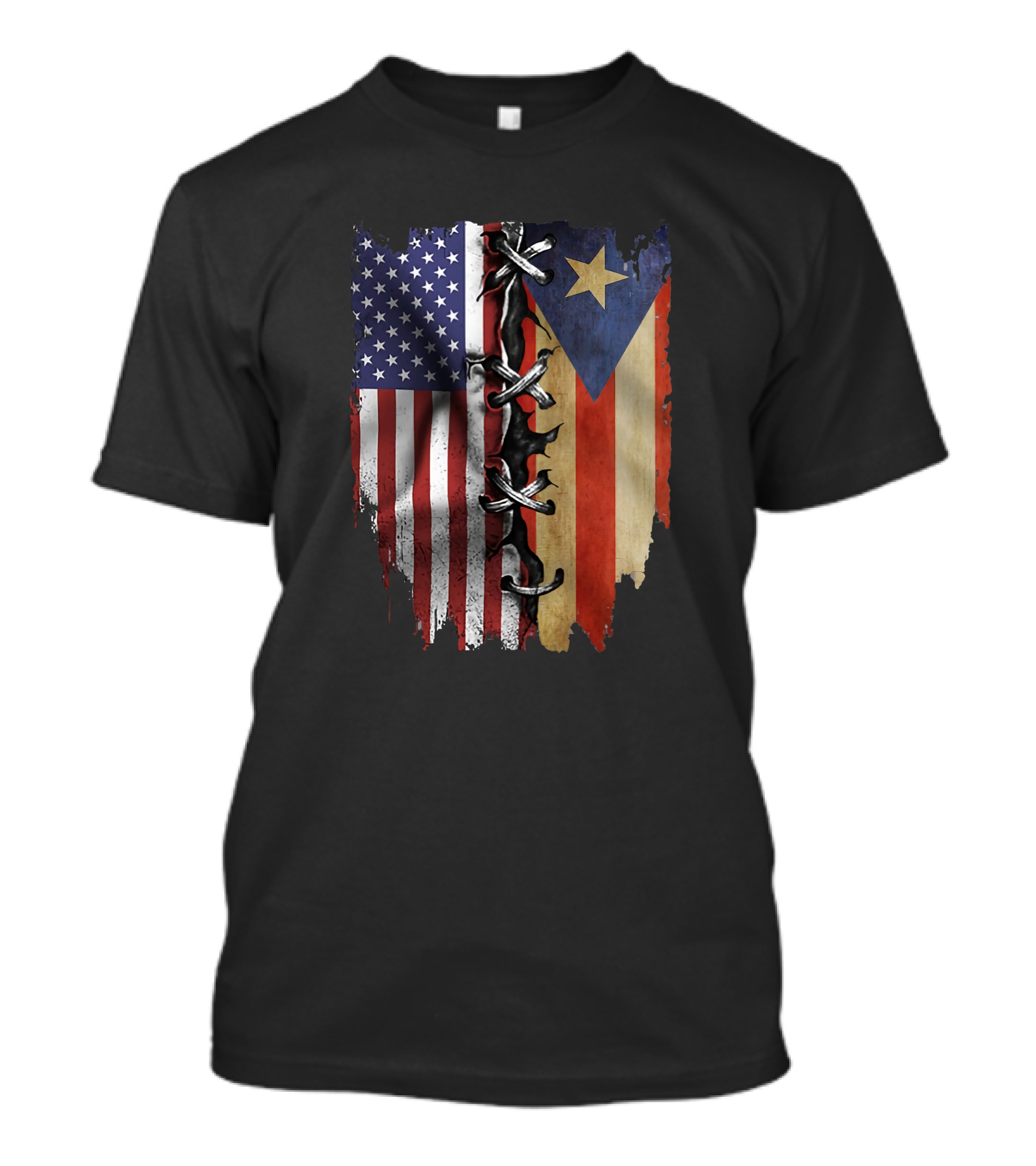 Puerto Rican And American Flag Torn Lace T-Shirt