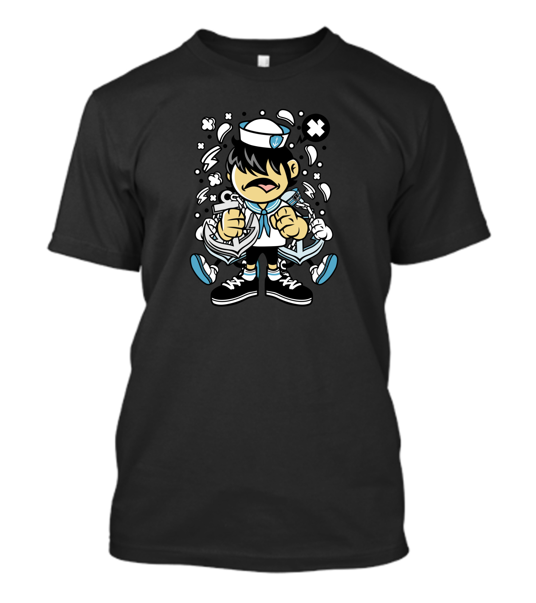Sailor Cartoon Character With Nautical Symbols And Bold Expression T-Shirt