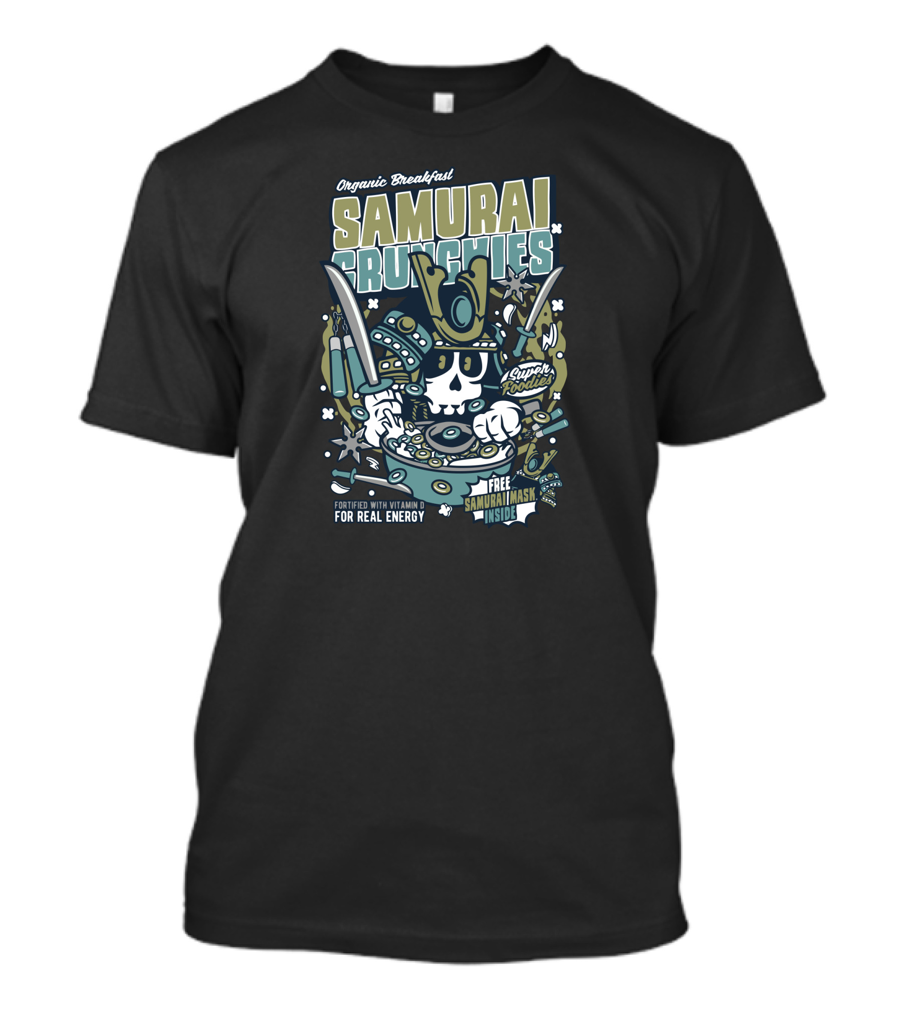 Organic Breakfast Samurai Crunchies Super Foodies Free Samurai Mask Inside Fortified With Vitamin D For Real Energy T-Shirt