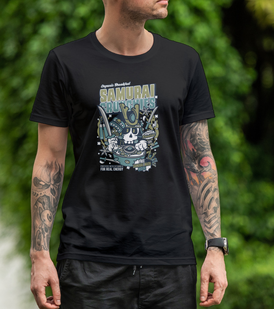 Organic Breakfast Samurai Crunchies Super Foodies Free Samurai Mask Inside Fortified With Vitamin D For Real Energy T-Shirt